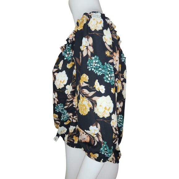 Rue 21 Women's Small Blouse Off-The Shoulder Keyhole Neckline 3/4 Sleeves Floral - Picture 11 of 13